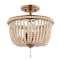 Jonathan Y Allie 14" 3-Light Bohemian Farmhouse Wood Bead/Iron LED Semi Flush Mount, Antique Gold/Light Taupe JYL9020C - alternate 7