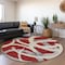 Homeroots 8' Red Beige And Gray Round Abstract Washable Indoor Outdoor Area Rug 599162 - alternate 6