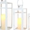 Homeroots Set of Three Clear And White Glass And Stainless Steel Tabletop Lantern Candle Holders, 3PK 719766 - alternate 3