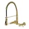 Kingston Brass Double-Handle Wall-Mount Pre-Rinse Bridge Kitchen Faucet, Brushed Brass GS1247BPL - alternate 1