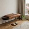 Homeroots Warm Brown Leather And Solid Wood Bench 391925 - alternate 5