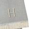Homeroots 55" X 70" Gray White Herringbone Cotton Blend H Initial Throw Blanket with Tassels Embroidery 655531 - alternate 3
