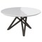 Homeroots 47" White and Gray Wood and Stainless Steel Cross Leg Base Round Top Dining Table 555176 - alternate 1