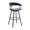 Armen Living Athena 31in Swivel Black Wood Bar Stool in Blue Fabric with Black Metal LCATBABLKBLU30 - alternate 1
