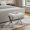Homeroots 20in Off White and Silver Tufted Faux Leather and Metal Upholstered Bench 733244 - alternate 6