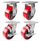 Hyw Products Heavy Duty Caster Set 5in Red Polyurethane on Cast Iron Wheels, 2 Rigid & 2 Swivel with Brake, 4PK 40-50R-A1-PC-2,40-50S-A1-PC-TB-2 (R) - alternate 1