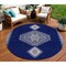 Homeroots 8' Navy Blue Gray And Brown Round Oriental Washable Indoor Outdoor Area Rug 598426 - alternate 1