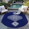 Homeroots 8' Navy Blue Gray And Brown Round Oriental Washable Indoor Outdoor Area Rug 598426 - alternate 5