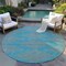 Homeroots 8' Teal Blue And Pink Round Geometric Washable Indoor Outdoor Area Rug 598790 - alternate 5