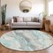Homeroots 8' Teal Blue And Silver Round Abstract Washable Indoor Outdoor Area Rug 618438 - alternate 5