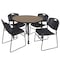 Regency Round Kee Mobile Adjustable Classroom Table W/ 4 Zeng Stack Chairs, 36 in W, 36 in L, Noble Oak TB36RNDNOAPCBK44BK - alternate 1