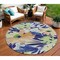 Homeroots 8' Navy Blue And Beige Round Floral Washable Indoor Outdoor Area Rug 610988 - alternate 1
