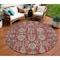 Homeroots 8' Red Beige And Charcoal Round Oriental Washable Indoor Outdoor Area Rug 582130 - alternate 1
