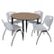 Regency Round Kahlo Breakroom Table W/ 4 M Stack Chairs, 48 in W, 48 in L, Noble Oak TPL48RNDNOBK47GY - alternate 1