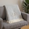 Homeroots 55" X 70" Gray White Herringbone Cotton Blend D Initial Throw Blanket with Tassels Embroidery 655527 - alternate 5