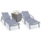 Leisuremod Marlin Grey Aluminum Patio Chaise Lounge Armchair Set of 2 with Square Fire Pit Table, Dark Grey MLAGRCF21-77DGR2 - alternate 1