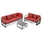 Leisuremod Chelsea Black Sectional With Adjustable Headrest & Coffee Table With Red Cushions CSLBL-80R - alternate 7