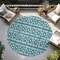 Homeroots 8' Teal Blue And Ivory Round Geometric Washable Indoor Outdoor Area Rug 613809 - alternate 8