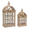 Homeroots Set of Two Natural Distressed Geometric Wood And Glass Floor Lantern Candle Holders, 2PK 516459 - alternate 2