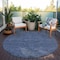 Homeroots 8' Navy Blue And Charcoal Round Floral Washable Indoor Outdoor Area Rug 604230 - alternate 8