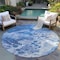 Homeroots 8' Navy Blue And Ivory Round Abstract Washable Indoor Outdoor Area Rug 618306 - alternate 6