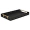 Homeroots 16in Black Wood and Vinyl Faux Shagreen Serving Tray With Gold Handles 518596 - alternate 3