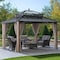 Sunjoy Kingston 12x10 Gazebo, Steel & PC Roof Hardtop Gazebo, Curtain and Netting, Woodgrain Aluminum Posts A10204380000 - alternate 1