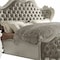 Homeroots Gray and Bone Carved Scrollwork Solid Wood And Tufted Faux Leather Queen Bed Frame W/ Nailhead Trim 348177 - alternate 4