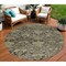 Homeroots 8' Charcoal And Beige Round Damask Washable Indoor Outdoor Area Rug 603379 - alternate 1