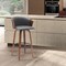Homeroots 30" Gray And Wood Brown Faux Leather Swivel Bar Height Bar Chair 534421 - alternate 4