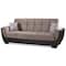 Homeroots 93" Sand And Brown Chenille And Faux Leather Sleeper Sofa And Toss Pillows With Brown Legs 607162 - alternate 1