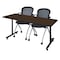 Regency Kobe T-Base Training Seminar Table W/ 2 Cadence Stack Chairs, 72 in W, 24 in L, Neo Walnut MKTRCT7224NW23BK - alternate 1