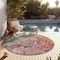 Homeroots 8' Round Blue Round Abstract Washable Non Skid Indoor Outdoor Area Rug 559173 - alternate 7