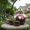 Homeroots Set of Three Brown Solid Wood Round Pot Planter 274842 - alternate 4
