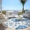Homeroots 8' White And Denim Blue Round Floral Washable Indoor Outdoor Area Rug 589514 - alternate 6