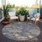 Homeroots 8' Blue Charcoal And Gold Round Floral Washable Indoor Outdoor Area Rug 604116 - alternate 4