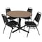 Regency Round Cain Breakroom Table W/ 4 Restaurant Stack Chairs, 48 in W, 48 in L, Noble Oak TB48RNDNO29BK - alternate 1