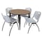 Regency Round Kahlo Breakroom Table W/ 4 M Stack Chairs, 42 in W, 42 in L, Noble Oak TPL42RNDNOBK47GY - alternate 1