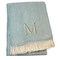 Homeroots 55" X 70" Sky Blue White Herringbone Cotton Blend M Initial Throw Blanket with Tassels Embroidery 680585 - alternate 1