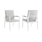 Armen Living Crown White Aluminum and Teak Outdoor Dining Chair with Light Gray Fabric - Set of 2 LCCRCHWH - alternate 1