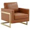 Leisuremod Lincoln Leather Accent Armchair with Gold Frame, Cognac Tan LA31BR-L - alternate 1