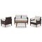 Homeroots Three Piece Outdoor Beige Rattan Sofa Seating Group with Beige Cushions 625698 - alternate 5