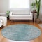 Homeroots 8' Teal Blue Gray And Charcoal Round Oriental Washable Indoor Outdoor Area Rug 588842 - alternate 5