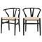 Homeroots Set of Two Natural and Black Upholstery Wishbone Back Dining Arm Chairs 653944 - alternate 5