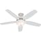 Hunter Decorative Ceiling Fan, 52 in Blade Dia, 5 Blades, 3 Speeds, 120V AC, Snow White 53089 - alternate 2