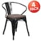 Flash Furniture Black Metal Chair with Wood Seat and Arms, PK4 4-CH-31270-BK-WD-GG - alternate 3