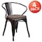Flash Furniture Black-Antique Gold Metal Chair with Wood Seat and Arms, PK4 4-CH-31270-BQ-WD-GG - alternate 4