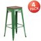 Flash Furniture Backless Green Metal Barstool with Square Wood Seat, 30" High, PK4 4-CH-31320-30-GN-WD-GG - alternate 3