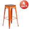 Flash Furniture Backless Orange Metal Barstool with Square Wood Seat, 30" High, PK4 4-CH-31320-30-OR-WD-GG - alternate 3