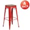 Flash Furniture Backless Red Metal Barstool with Square Wood Seat, 30" High, PK4 4-CH-31320-30-RED-WD-GG - alternate 5